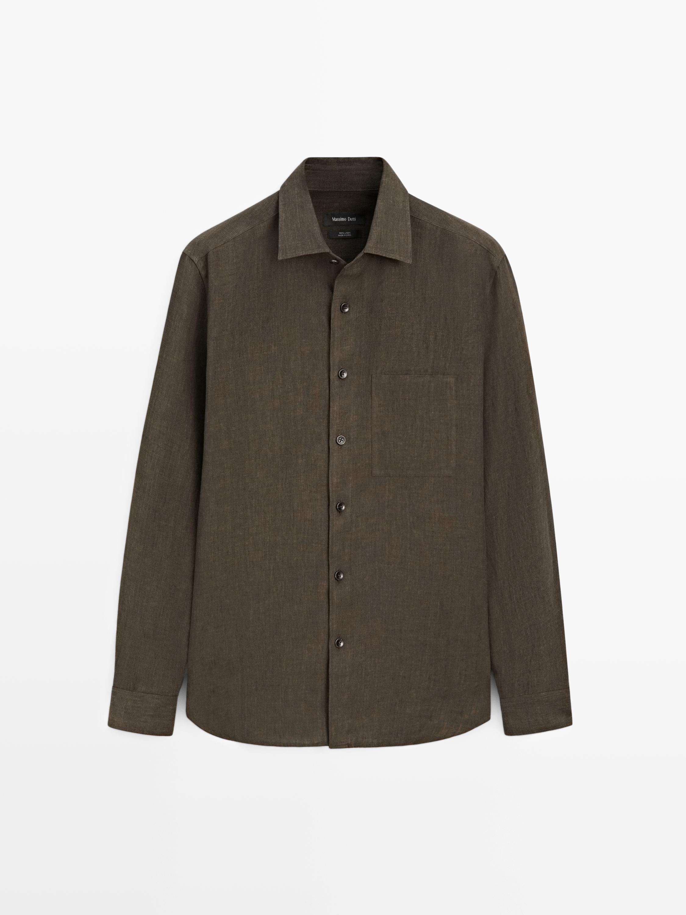 Regular fit faded linen shirt with pocket detail